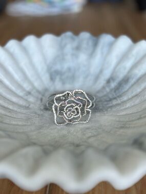 Silver Floral Openwork Bracelet - Sparkling Rose Design